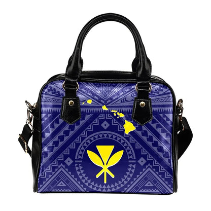 Hawaii Shoulder Handbag - Hawaii Kanaka Maoli And Map (Blue)