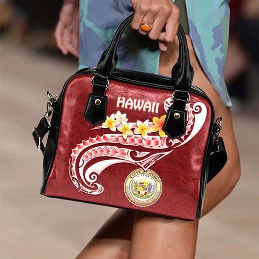 Hawaii Shoulder Handbag - Hawaii Seal Polynesian Patterns Plumeria