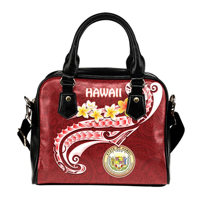 Hawaii Shoulder Handbag - Hawaii Seal Polynesian Patterns Plumeria