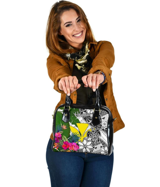Hawaii Shoulder Handbag White - Turtle Plumeria Banana Leaf