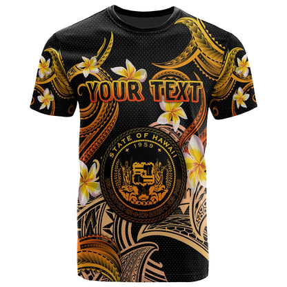 Hawaii T-shirt - Custom Personalised Polynesian Waves with Plumeria Flowers (Orange)