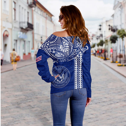 Hawaii Off Shoulder Sweatshirt State of Hawaii Polynesian Tribal Classic Style