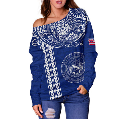Hawaii Off Shoulder Sweatshirt State of Hawaii Polynesian Tribal Classic Style