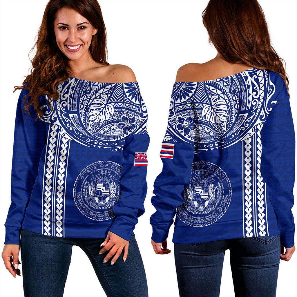 Hawaii Off Shoulder Sweatshirt State of Hawaii Polynesian Tribal Classic Style