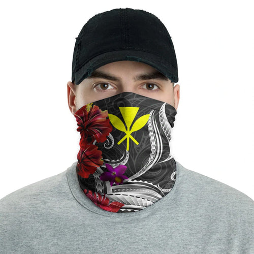 Hawaii Neck Gaiter Tropical Flower with Polynesian Pattern