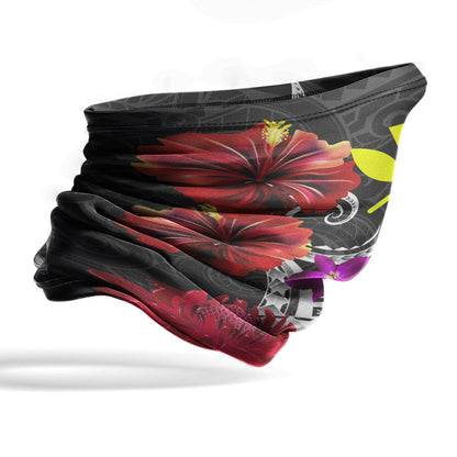 Hawaii Neck Gaiter Tropical Flower with Polynesian Pattern