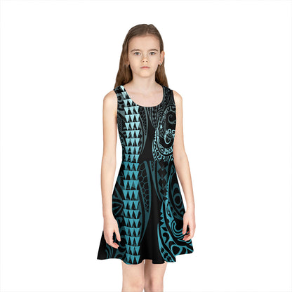 Hawaii Girls Sleeveless Sundress Kakau Style Turquoise
