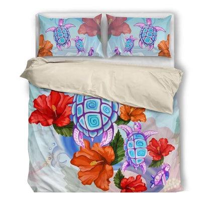 Hawaiian Duvet Cover Set - Turtle And Hibiscus 01