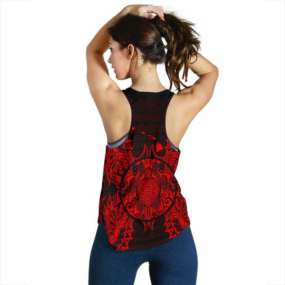 Hawaii Turtle Polynesian Women Tank Top Map Red