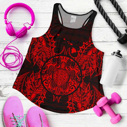 Hawaii Turtle Polynesian Women Tank Top Map Red