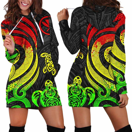 Hawaii Female Hoodie Dress - Reggae Tentacle Turtle