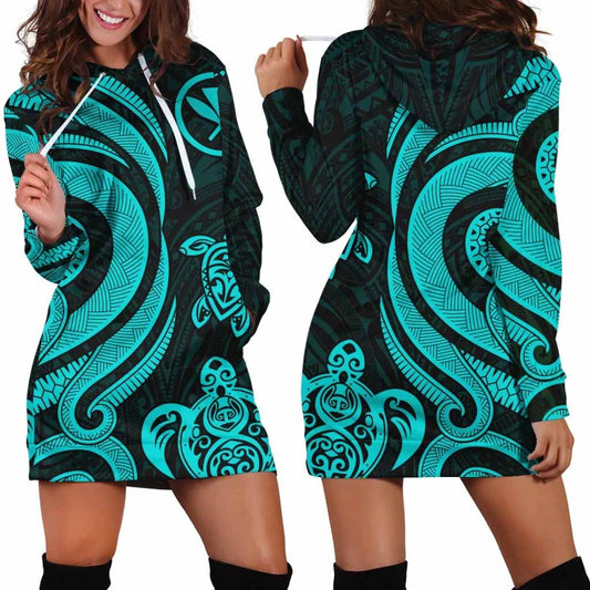 Hawaii Female Hoodie Dress - Turquoise Tentacle Turtle