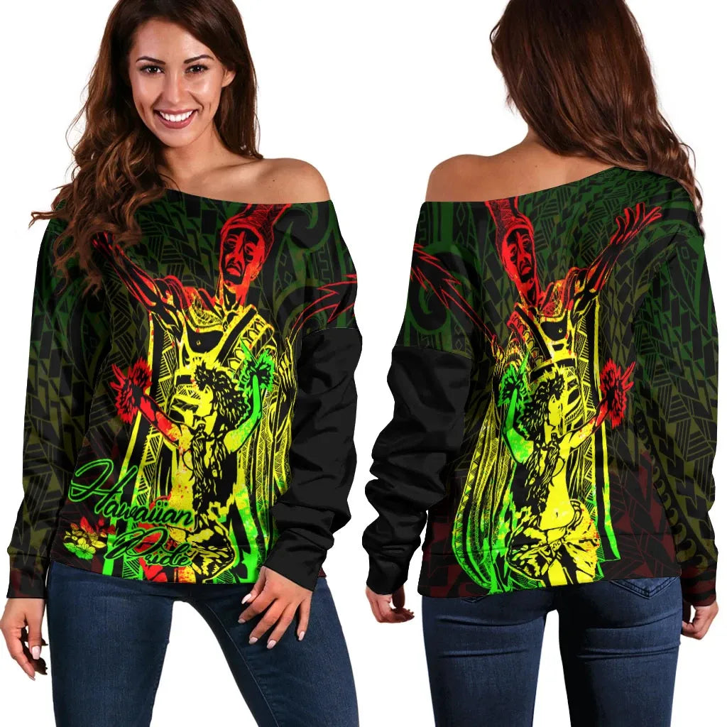 Hawaii Women Off Shoulder Sweater - King Of Hawaii With Hawaiian Girls Reggae Version