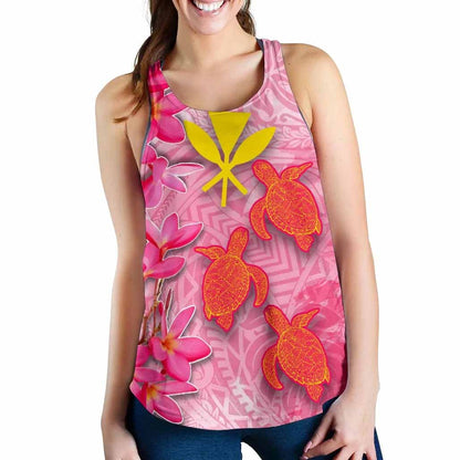 Hawaii Women Racerback Tank - Polynesian Pink Plumeria Turtle