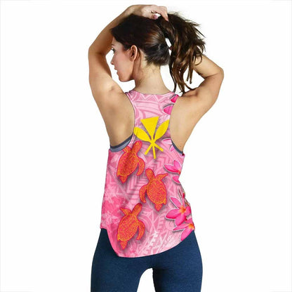 Hawaii Women Racerback Tank - Polynesian Pink Plumeria Turtle