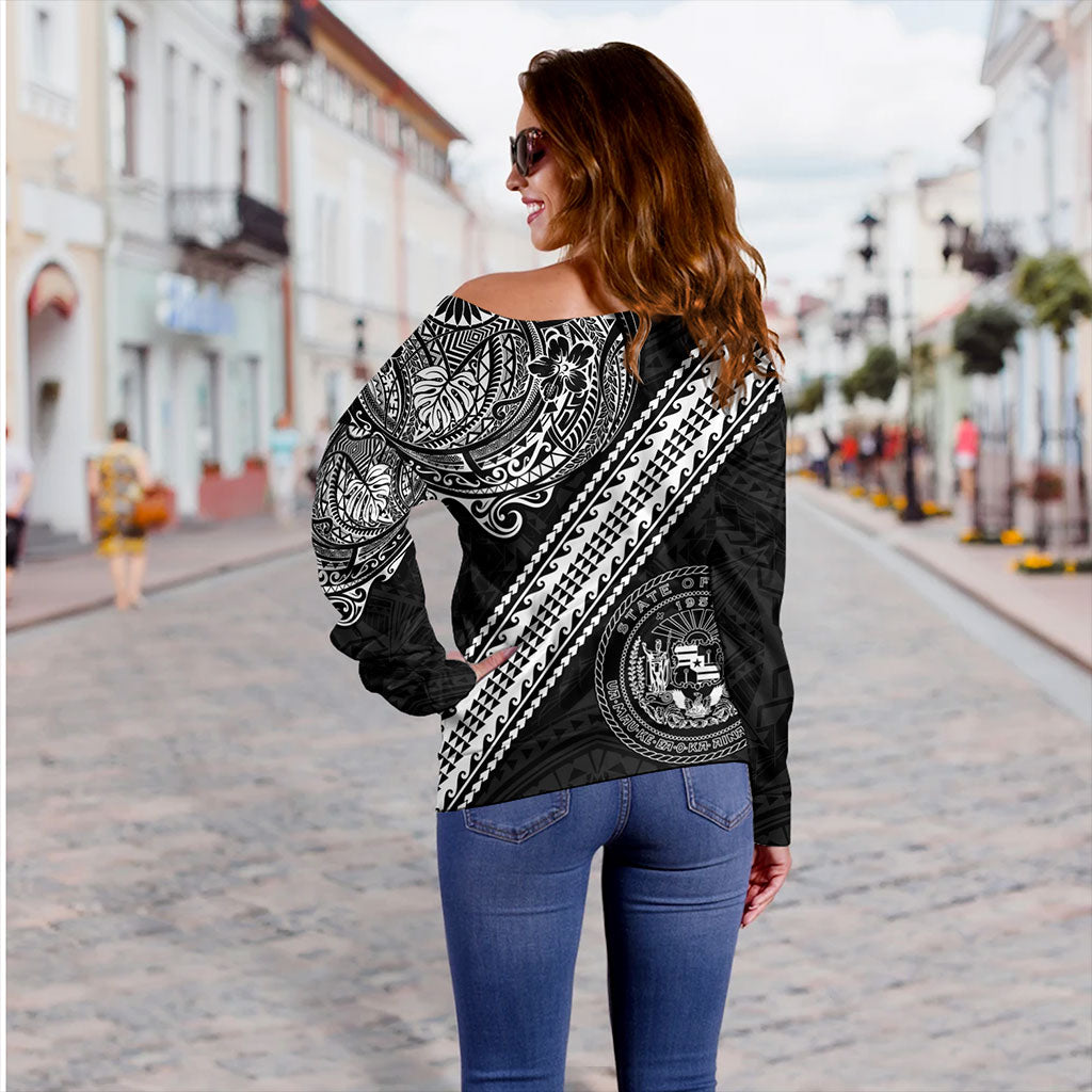 Hawaii Off Shoulder Sweatshirt Seal Tribal Polynesian Tattoos
