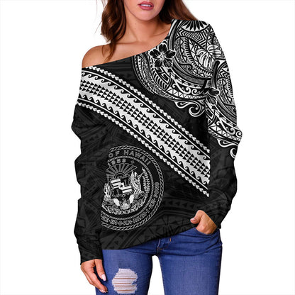 Hawaii Off Shoulder Sweatshirt Seal Tribal Polynesian Tattoos
