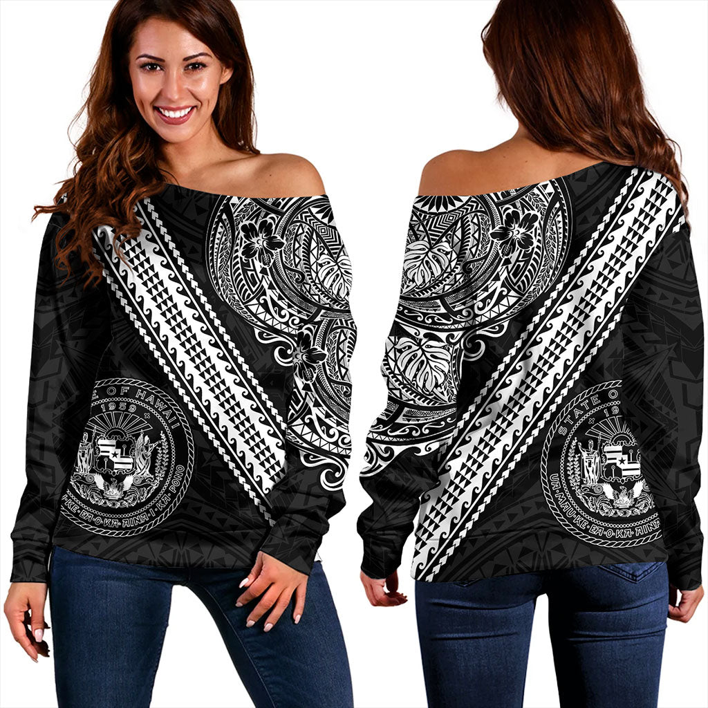 Hawaii Off Shoulder Sweatshirt Seal Tribal Polynesian Tattoos