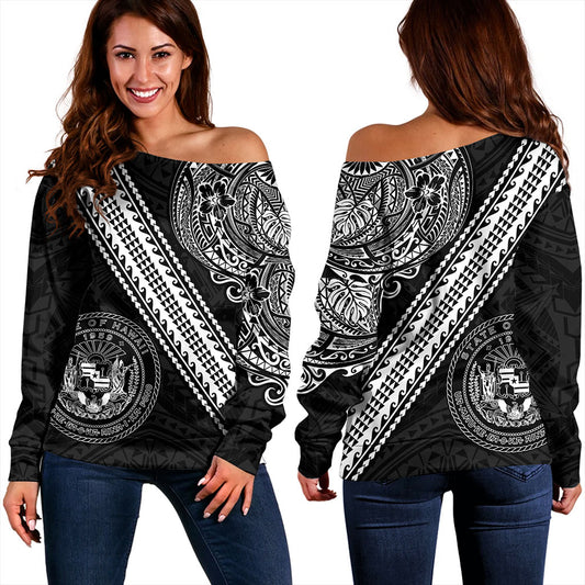 Hawaii Off Shoulder Sweatshirt Seal Tribal Polynesian Tattoos