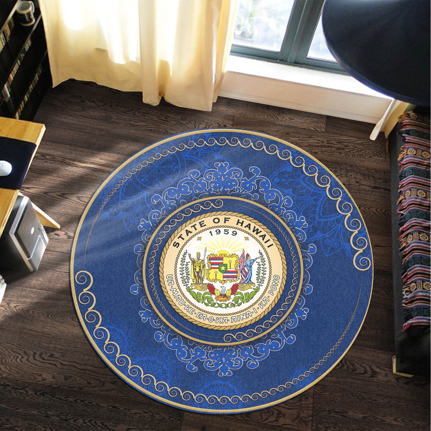 Hawaii Round Rugs Coat Of Arms Mandala