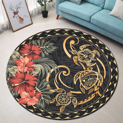 Hawaii Round Rugs Map Turtle Hibiscus