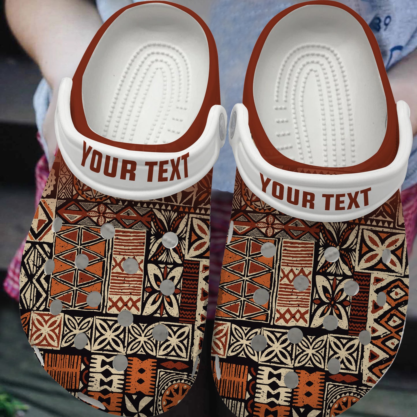 Hawaii Clogs Shoes Custom Text Hawaiian Style Tribal Fabric Patchwork
