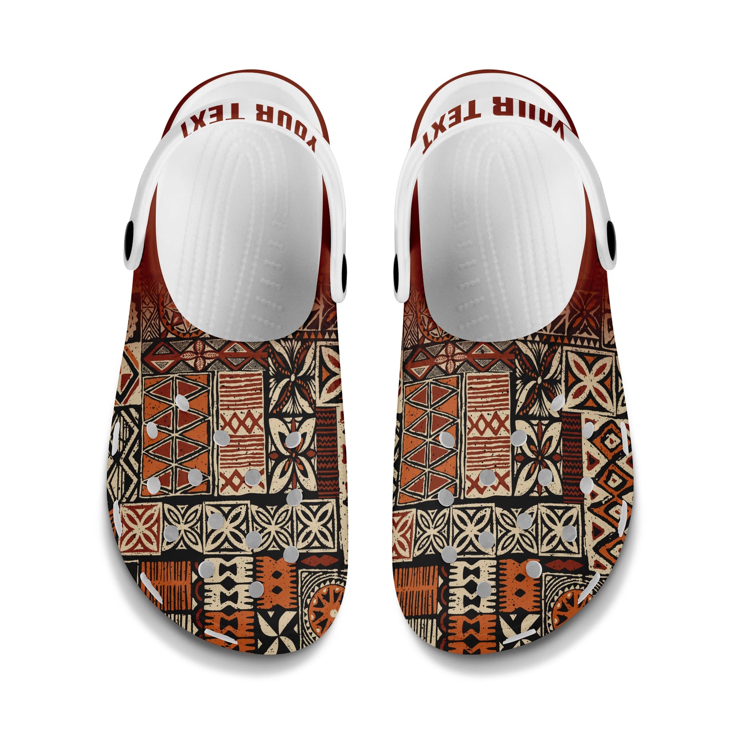 Hawaii Clogs Shoes Custom Text Hawaiian Style Tribal Fabric Patchwork