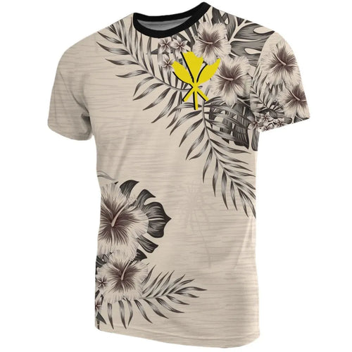 Hawaiian T-Shirt - Kanaka Maoli Beige Hibiscus