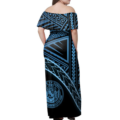 Hawaii Woman Off Shoulder Long Dress Polynesian Tribal Coat Of Arms