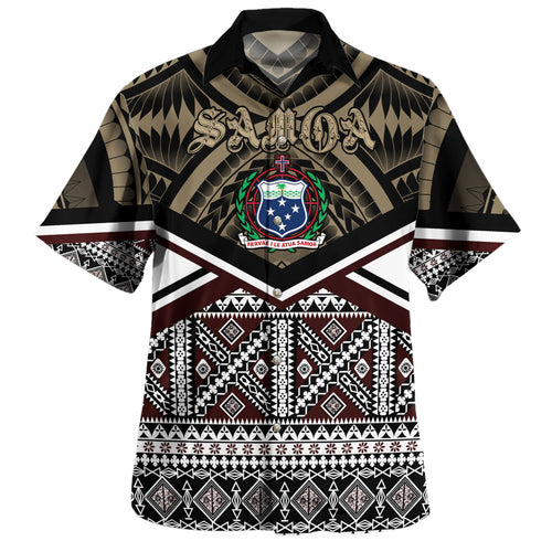 Samoa Hawaiian Shirt - Samoa Masi Dobby Coat Of Arms Hawaiian Shirt