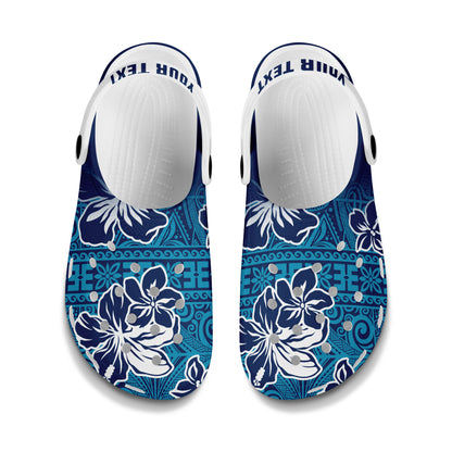 Hawaii Clogs Shoes Custom Text Hibiscus Flower Tapa Cloth