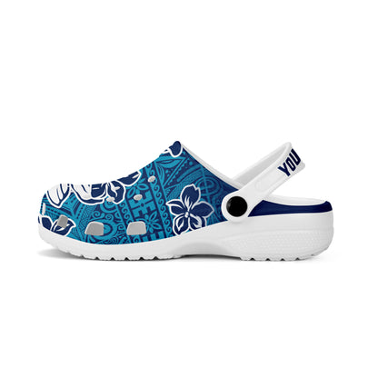 Hawaii Clogs Shoes Custom Text Hibiscus Flower Tapa Cloth