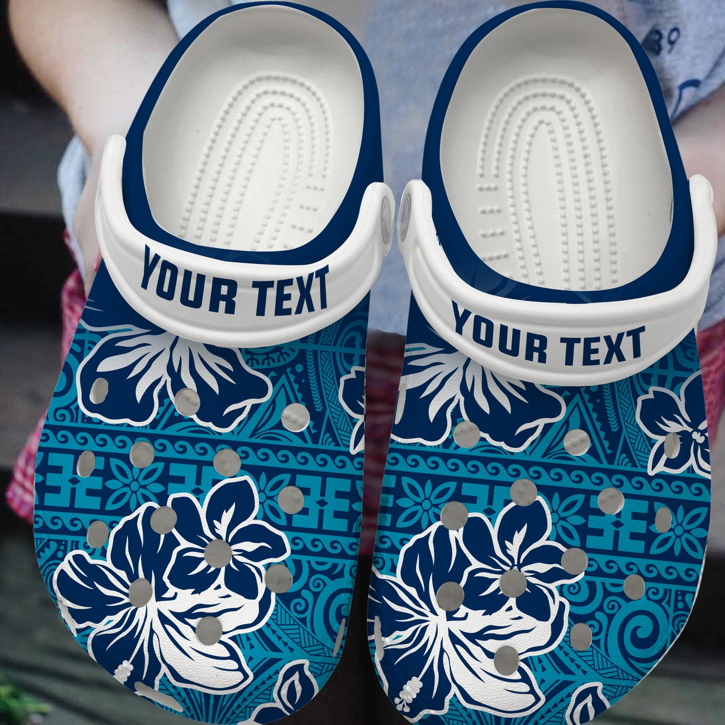 Hawaii Clogs Shoes Custom Text Hibiscus Flower Tapa Cloth