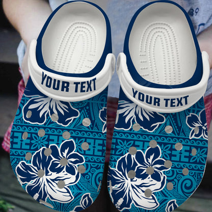 Hawaii Clogs Shoes Custom Text Hibiscus Flower Tapa Cloth