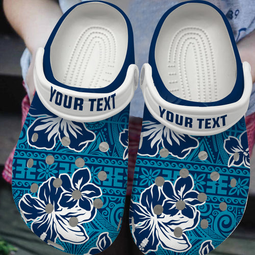 Hawaii Clogs Shoes Custom Text Hibiscus Flower Tapa Cloth
