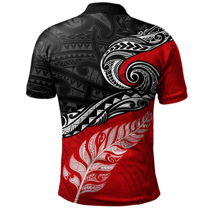 New Zealand Polo Shirt Maori Tribal Design Flag With Silver Fern