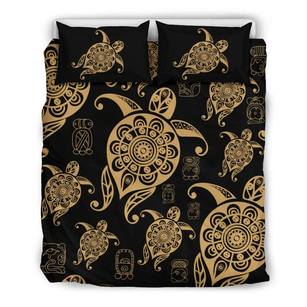 Honu Turtle Hawaiian Duvet Cover Set - Gold Color Style