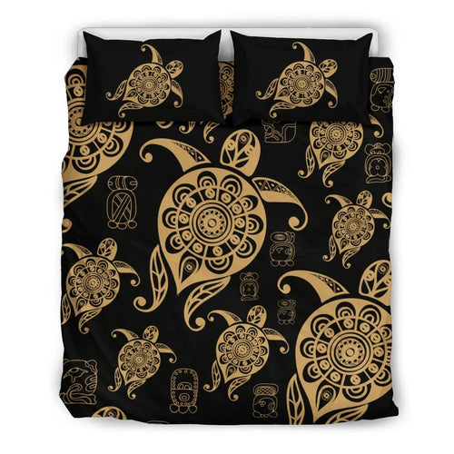 Honu Turtle Hawaiian Duvet Cover Set - Gold Color Style