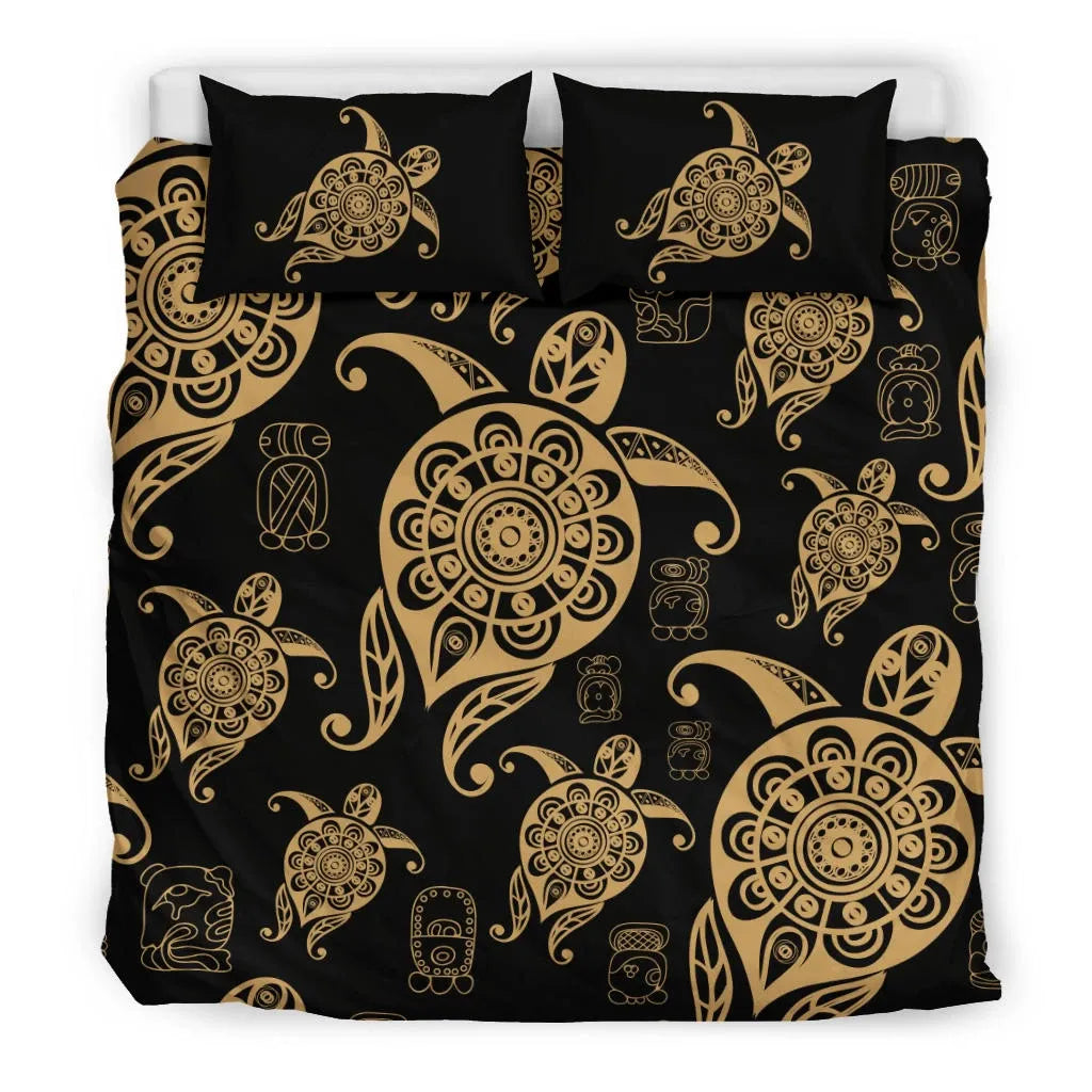 Honu Turtle Hawaiian Duvet Cover Set - Gold Color Style