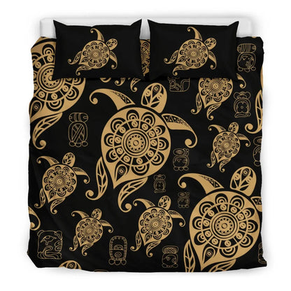 Honu Turtle Hawaiian Duvet Cover Set - Gold Color Style