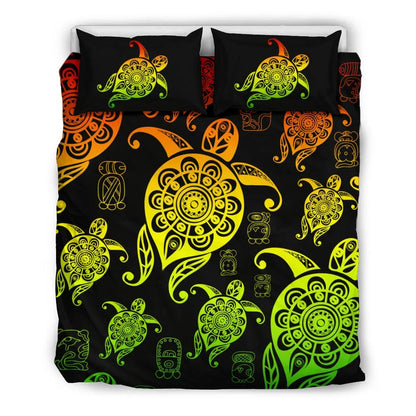 Honu Turtle Hawaiian Duvet Cover Set - Reggae Color Style