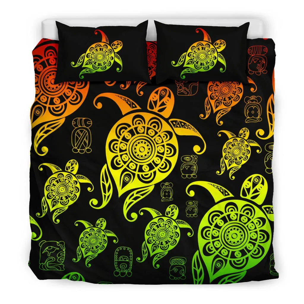 Honu Turtle Hawaiian Duvet Cover Set - Reggae Color Style
