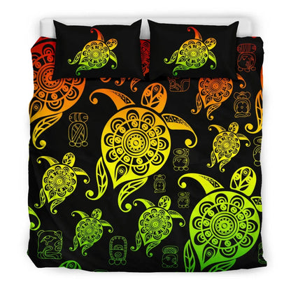 Honu Turtle Hawaiian Duvet Cover Set - Reggae Color Style