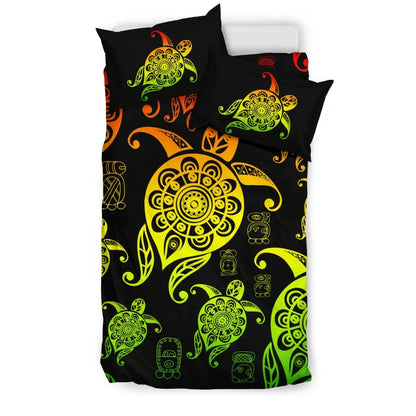 Honu Turtle Hawaiian Duvet Cover Set - Reggae Color Style