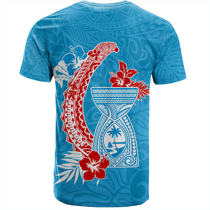 Guam T-Shirt Hook With Latte Stone Hibiscus Tropical Blue