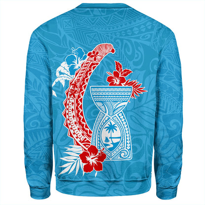Guam Sweatshirt Hook With Latte Stone Hibiscus Tropical Blue