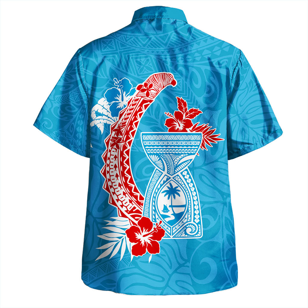 Guam Hawaiian Shirt Hook With Latte Stone Hibiscus Tropical Blue