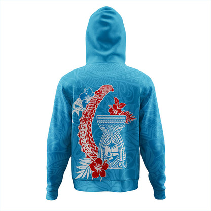 Guam Hoodie Hook With Latte Stone Hibiscus Tropical Blue