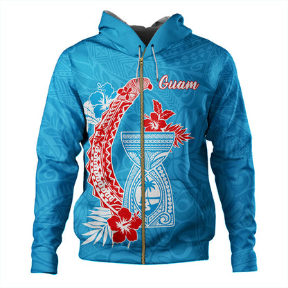 Guam Hoodie Hook With Latte Stone Hibiscus Tropical Blue