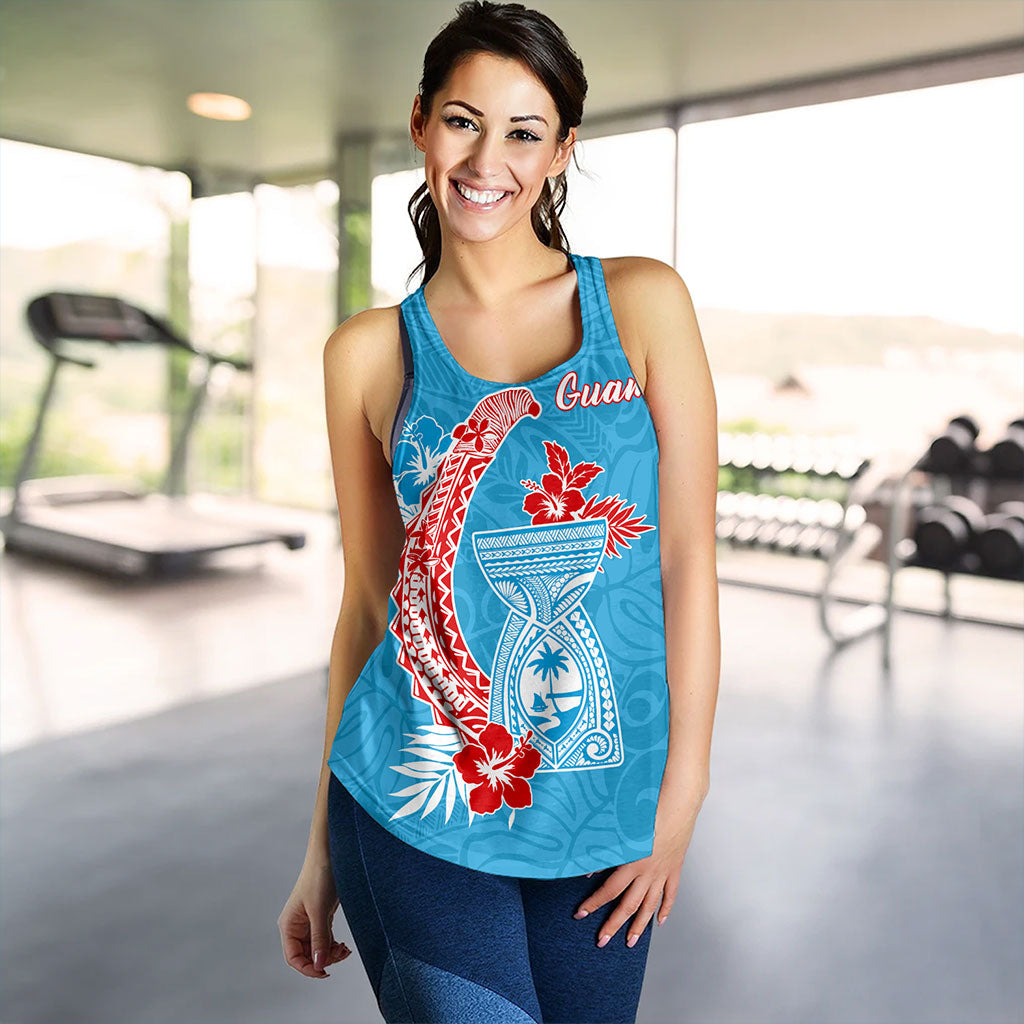 Guam Women Tank Hook With Latte Stone Hibiscus Tropical Blue